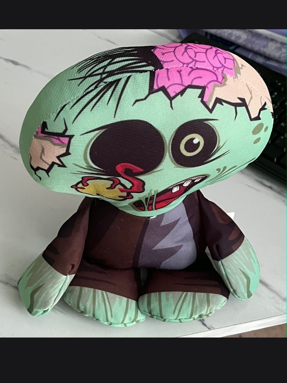Green Zombie Monster Plush Stuffed Animal w/ Hanging Loop Halloween approx 10 in